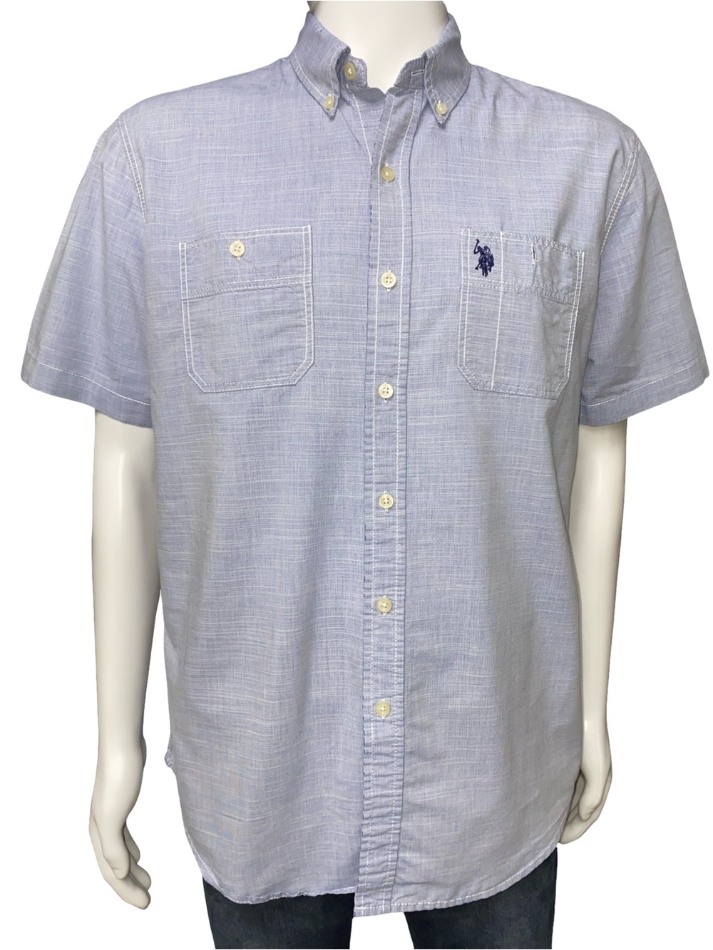 U.S. Polo Assn. Men’s Button Front Shirt Light Blue Short Sleeve Size Large
